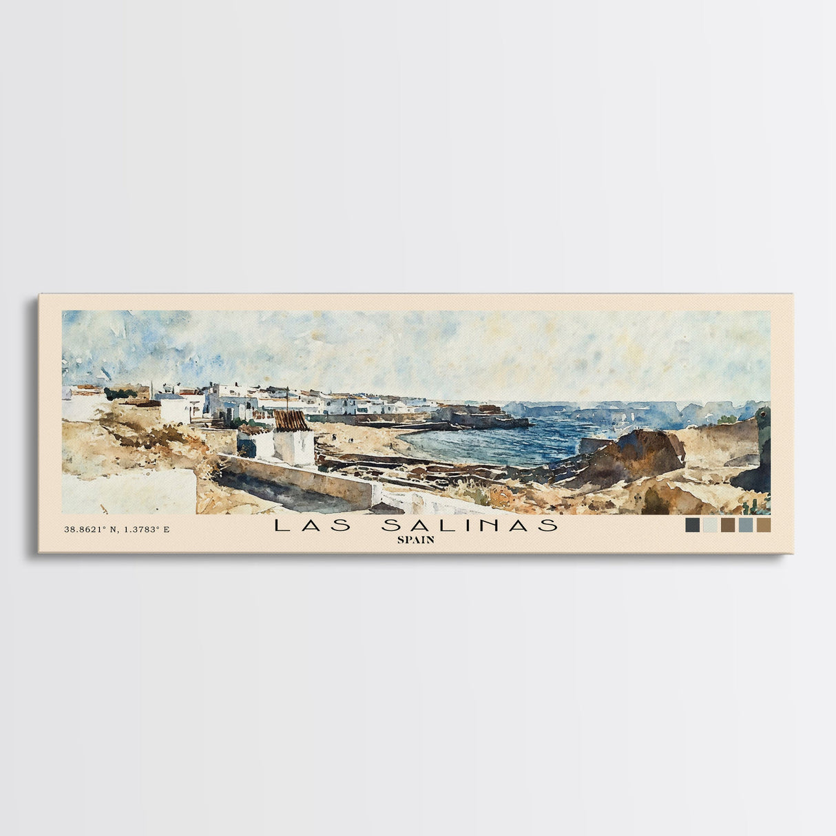 Las Salinas, Spain Watercolor Print, Vacation Gift, Spain Wall Art, Beach Painting, Beach Decor, Large Wall Art, Wood Frame Art