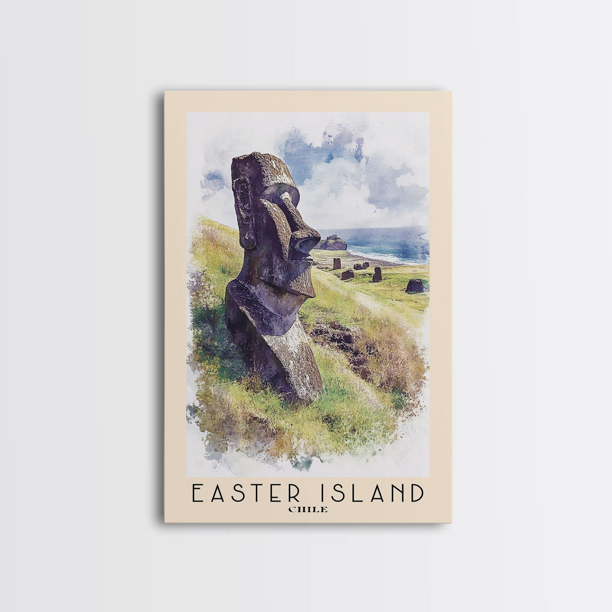 Easter Island, Chile Watercolor Beach Print, Vacation Gift, Chile Wall Art, Beach Painting, Beach Decor, Beach Painting