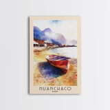 Huanchaco, Peru Watercolor Beach Print, Vacation Gift, Peru Wall Art, Framed Canvas Print, Framed Beach Painting