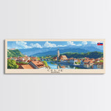 Celje Slovenia Panoramic Travel Poster, Framed Canvas Print or Metal Wall Art, Travel Art, Home Decor, Panoramic Painting, Midcentury Art