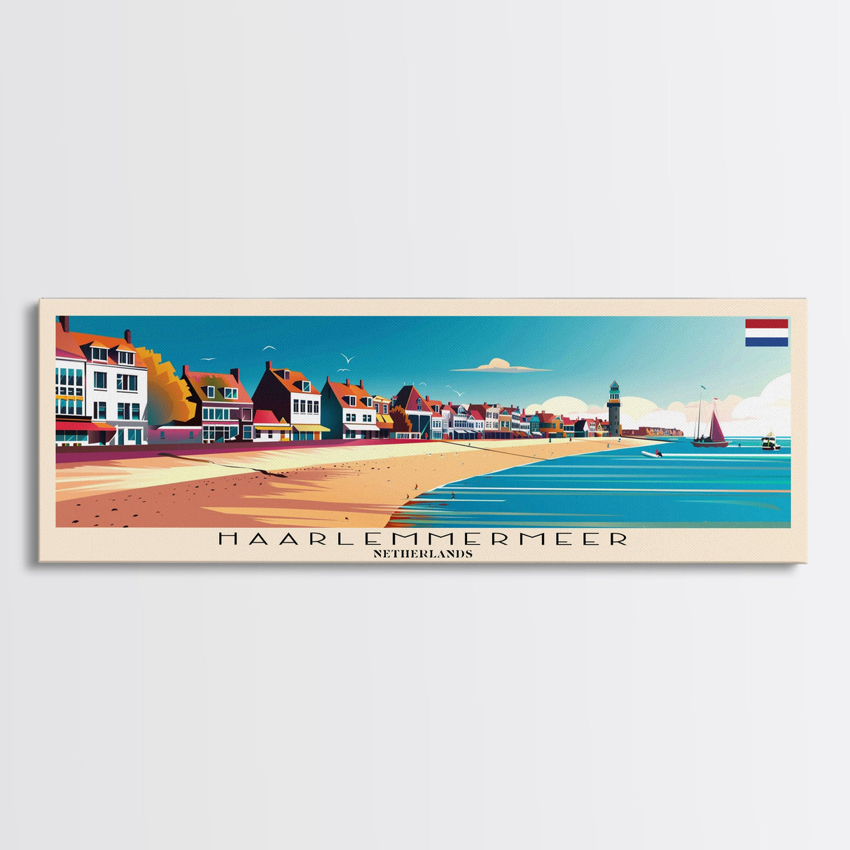 Haarlemmermeer Netherlands Panoramic Travel Poster, Framed Canvas Print or Metal Wall Art, Travel Art, Home Decor, Panoramic Painting, Midcentury Art