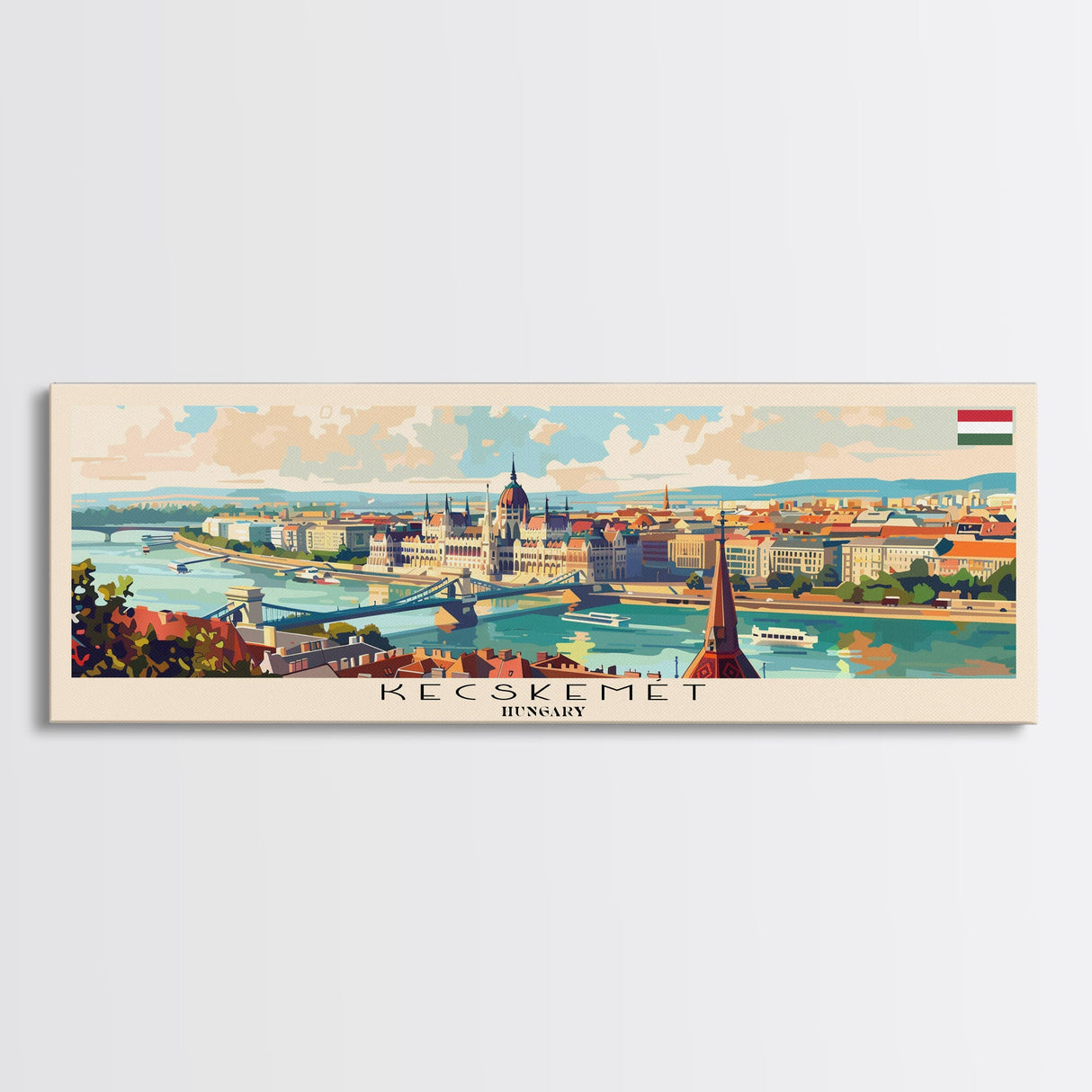 Kecskemet Hungary Wall Art, Panoramic Travel Poster, Panoramic Framed Canvas Print, City Wall Art, Wall Hanging Home Decor, Travel Art