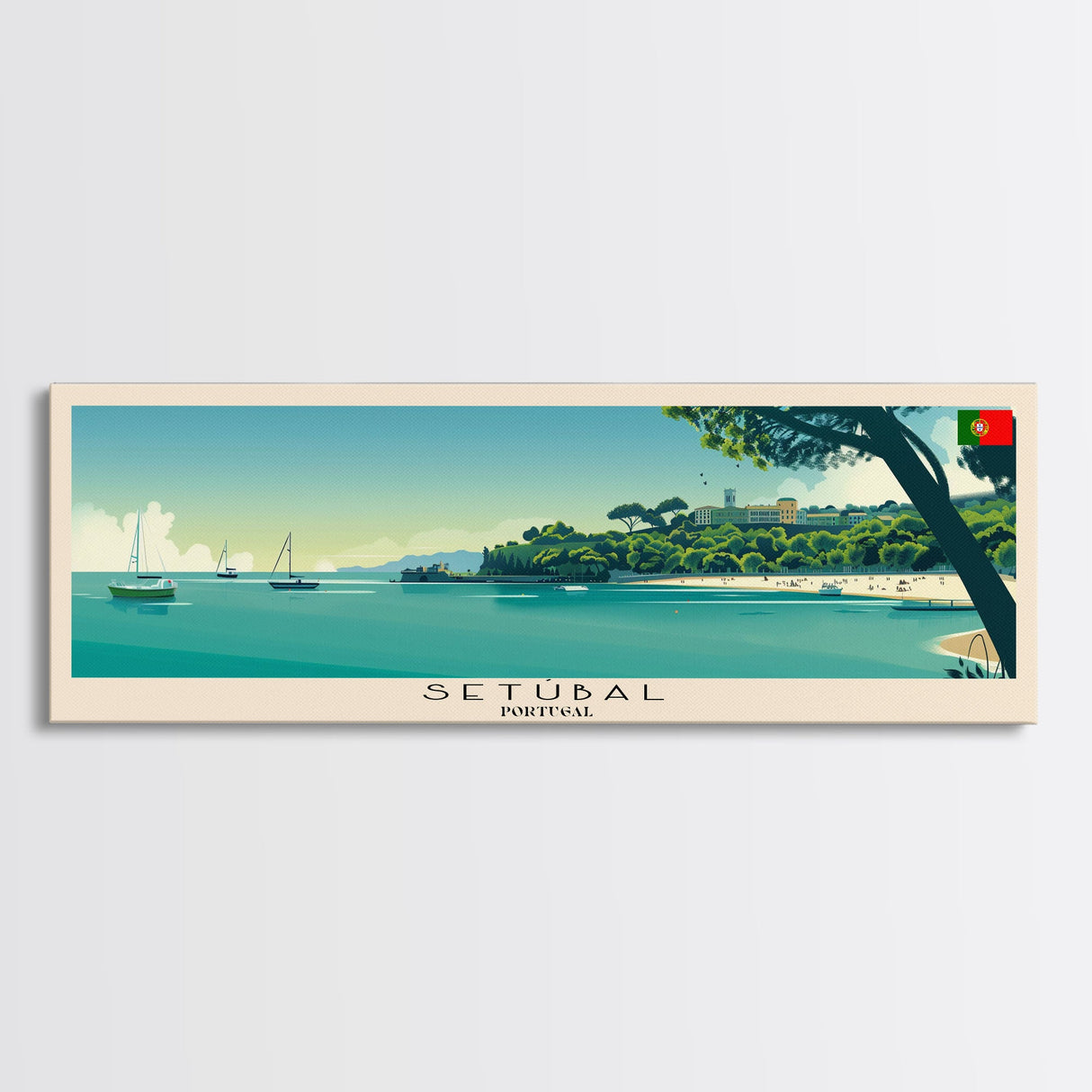 Setbal Portugal Travel Print Wall Art, Panoramic City Art, Travel Art, Wall Decor, Vacation Gift, Framed Canvas Print Or Metal Art