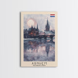 Arnhem Netherlands Travel Poster Framed Canvas Print, Wall Art, Home Decor, Vacation Print, Watercolor Painting, Cityscape Art