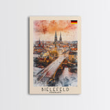 Bielefeld Germany Travel Poster Framed Canvas Print, Watercolor Art, Home Decor, Wall Art, Travel Print, Cityscape Art