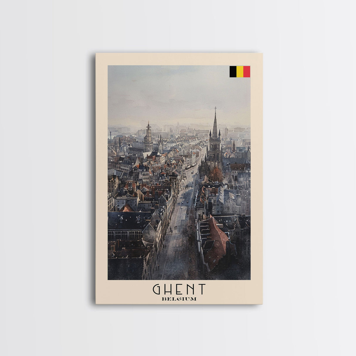 Ghent Belgium Cityscape Art, Framed Canvas Print, Living Room Wall Art, Travel Poster, Home Decoration, European Art