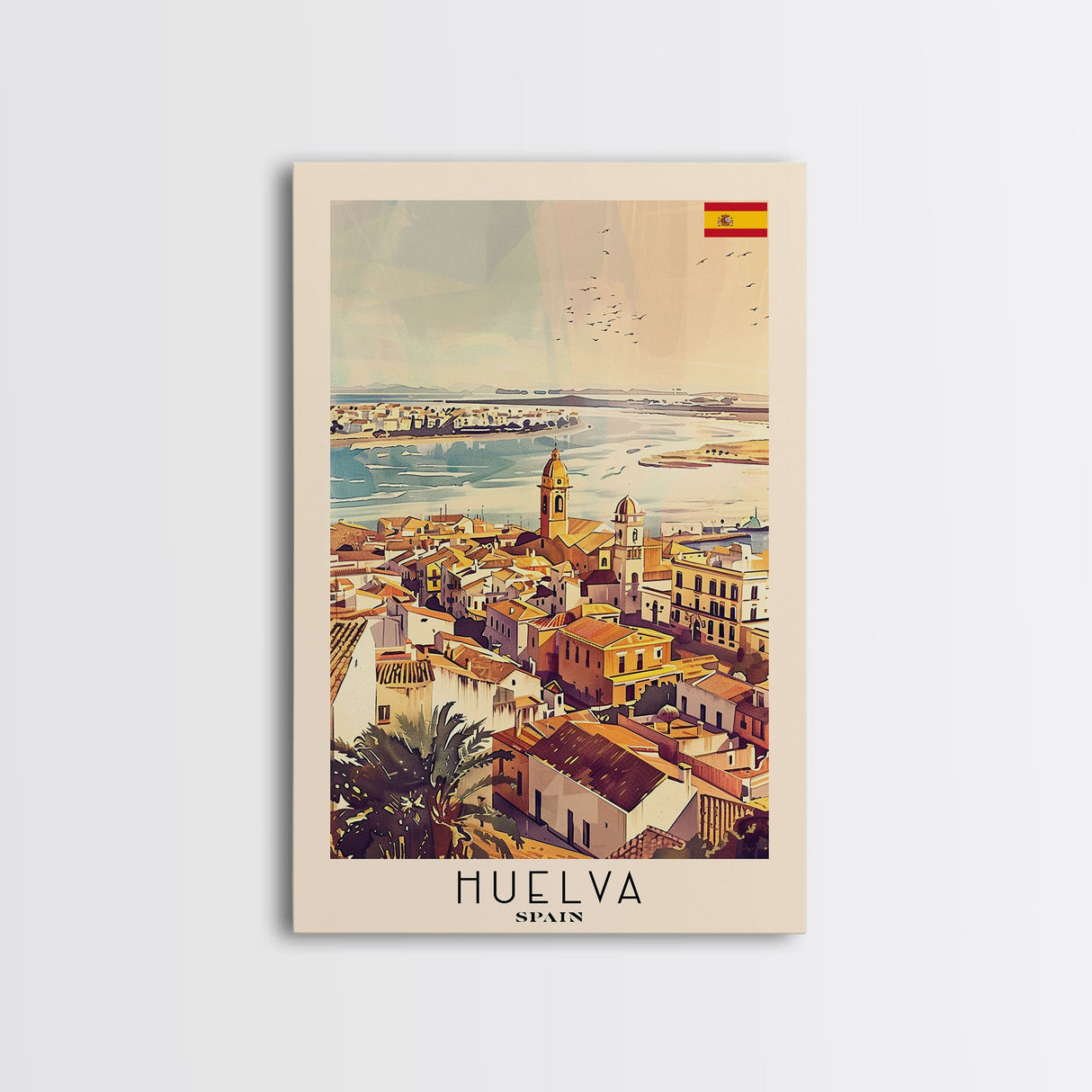 Huelva Spain Cityscape Art Print, Vibrant Sunset Canvas Print for Home Decor, Travel Poster for Living Room Wall Art, Spanish City View