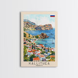 Kallithea Greece Coastal City View, Framed Canvas Print, Travel Poster, Mediterranean Wall Art, Living Room Decor, Greek Cityscape, Seaside Home Decoration