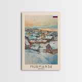 Murmansk Russia Travel Poster Framed Canvas Print, Coastal Cityscape, Watercolor Painting, Wall Art, Home Decoration, Travel Print, Unique Gift