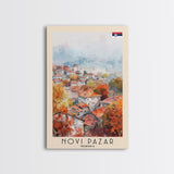 Novi Pazar Serbia Travel Poster Framed Canvas Print, Watercolor Painting, Scenic Wall Art, Home Decor, Serbian Landscape, Cultural Art