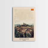 Oviedo Spain Travel Poster Framed Canvas Print, Watercolor Painting, Scenic Wall Art, Home Decor, Spanish Cityscape, Classic Art