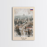 Tula Russia Travel Poster Framed Canvas Print, Watercolor Painting, Urban Wall Art, Home Decor, Russian Cityscape, Classic Art