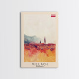 Villach Austria Travel Poster Framed Canvas Print, Watercolor Painting, Scenic Wall Art, Home Decor, Austrian Landscape, Alpine Art