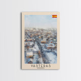 Vsters Sweden Travel Poster Framed Canvas Print, Watercolor Painting, Urban Wall Art, Home Decor, Swedish Cityscape, Modern Art