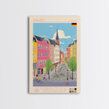 Aachen Germany Travel Poster Framed Canvas Print, Midcentury Modern Wall Art, Pop Art Home Decor, Vacation Gift, Living Room Art, Architectural Print