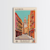 Alcorcón Spain Travel Poster Framed Canvas Print, Midcentury Modern Art, Pop Art Decor, Wall Art, Vacation Gift, Living Room Decoration, Scenic Print