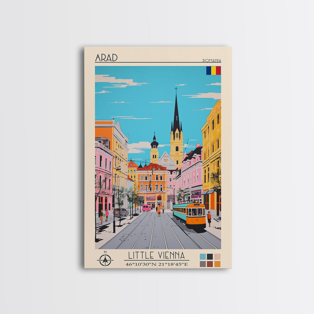 Arad Romania Travel Poster Framed Canvas Print, Midcentury Modern Art, Pop Art Wall Decor, Home Decor, Vacation Gift, Living Room Art