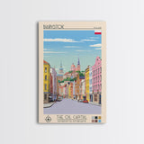 Białystok Poland Travel Poster Framed Canvas Print, Midcentury Modern Art, Pop Art Wall Decor, Home Decor, Vacation Gift, Living Room Art
