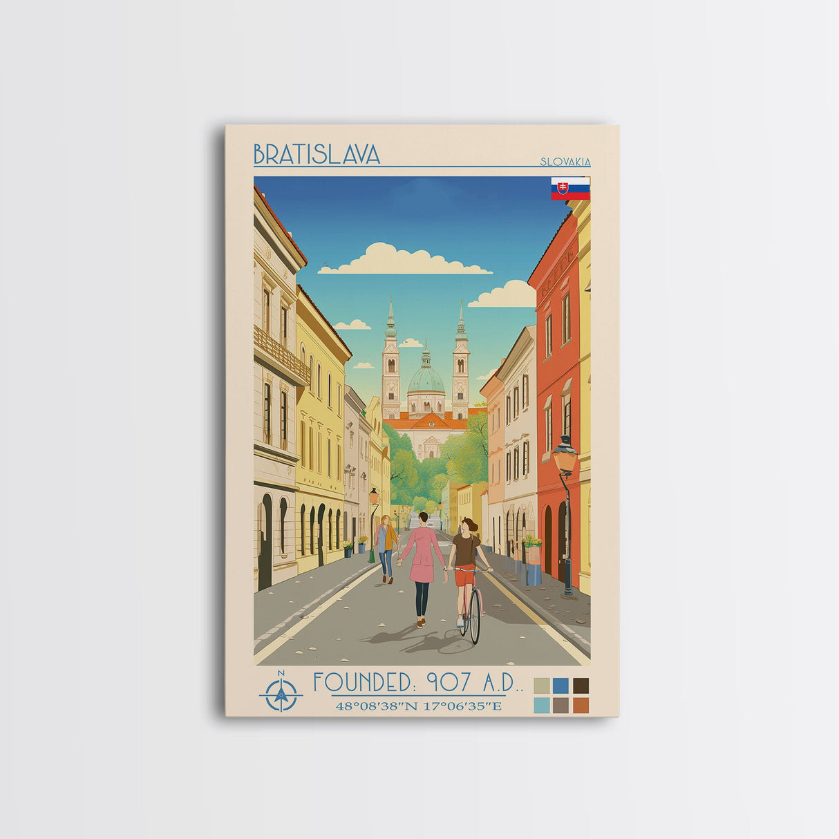Bratislava Slovakia Travel Poster Framed Canvas Print, Midcentury Modern Art, Pop Art Wall Decor, Home Decor, Vacation Gift, Living Room Art