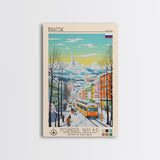 Bratsk Russia Travel Poster Framed Canvas Print, Midcentury Modern Art, Pop Art Wall Decor, Home Decor, Vacation Gift, Living Room Art