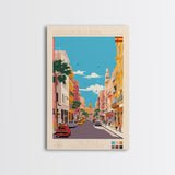 Castellón de la Plana Spain Travel Poster Framed Canvas Print, Midcentury Modern Art, Pop Art Wall Decor, Home Decor, Vacation Gift, Living Room Art