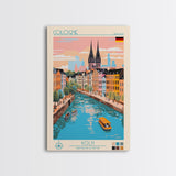 Cologne Germany Travel Poster Framed Canvas Print, Midcentury Modern Art, Pop Art Wall Decor, Scenic Wall Art, Living Room Art