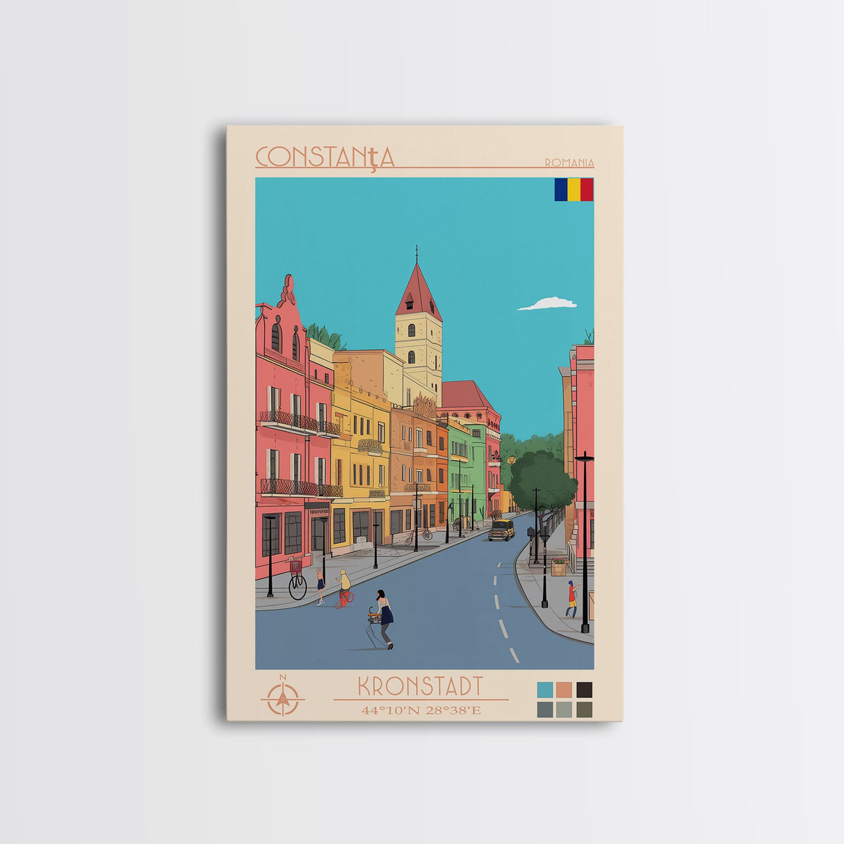 Constanta Romania Travel Poster Framed Canvas Print, Midcentury Modern Art, Pop Art Wall Decor, Home Decor, Vacation Gift, Living Room Art