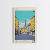 Dijon France Travel Poster Framed Canvas Print, Midcentury Modern Art, Pop Art Wall Decor, Home Decor, Vacation Gift, Living Room Art