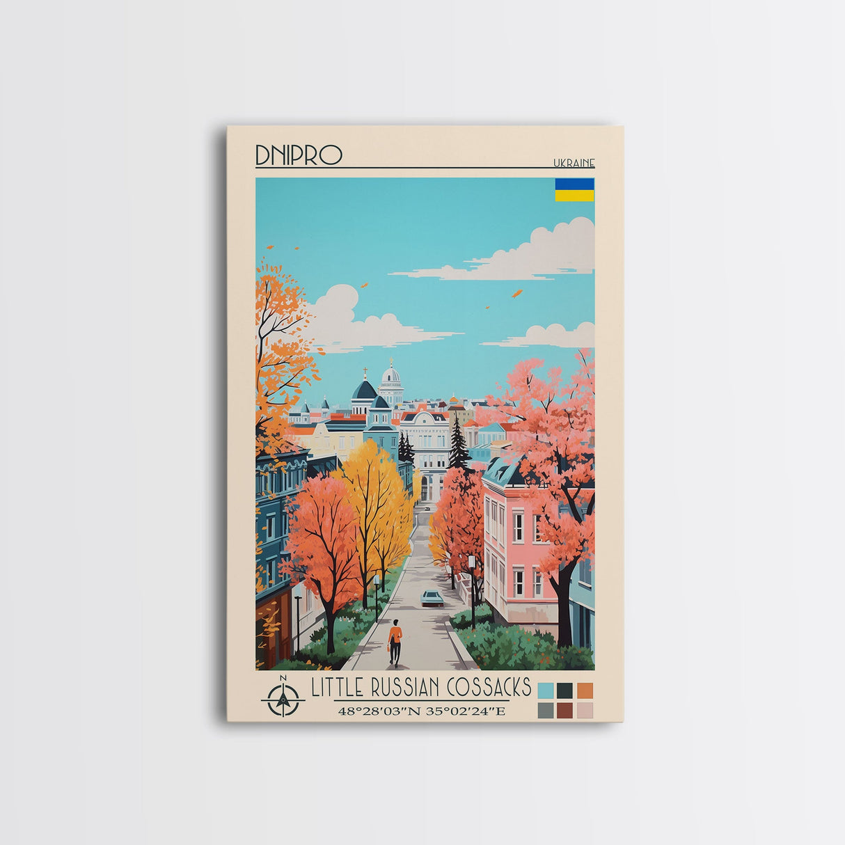 Dnipro Ukraine Travel Poster Framed Canvas Print, Midcentury Modern Art, Pop Art Wall Decor, Home Decor, Vacation Gift, Living Room Art