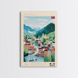 Drammen Norway Travel Poster Framed Canvas Print, Midcentury Modern Art, Pop Art Wall Decor, Home Decor, Vacation Gift, Living Room Art