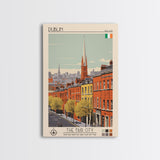 Dublin Ireland Travel Poster Framed Canvas Print, Midcentury Modern Art, Pop Art Wall Decor, Scenic Bedroom Art, Office Decoration
