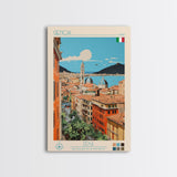 Genoa Italy Travel Poster Framed Canvas Print, Midcentury Modern Art, Pop Art Wall Decor, Scenic Wall Art, Living Room Decoration, Office Gift