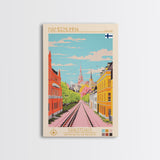 Hämeenlinna City in Finland Finland Travel Poster Framed Canvas Print, Midcentury Modern Art, Pop Art Wall Decor, Home Decor, Vacation Gift, Bedroom Art