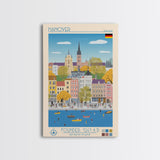 Hanover Germany Travel Poster Framed Canvas Print, Midcentury Modern Art, Pop Art Wall Decor, Scenic Wall Art, Living Room Decoration, Office Art