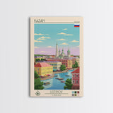 Kazan Russia Travel Poster Framed Canvas Print, Midcentury Modern Art, Pop Art Wall Decor, Scenic Bedroom Art, Office Decoration
