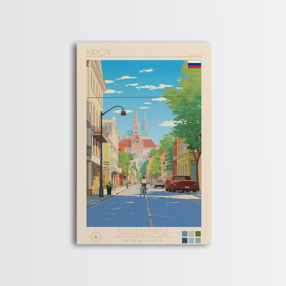 Kirov Russia Travel Poster Framed Canvas Print, Midcentury Modern Art, Pop Art Wall Decor, Scenic Living Room Art, Bedroom Decor