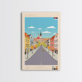 Kruševac Serbia Travel Poster Framed Canvas Print, Midcentury Modern Art, Pop Art Wall Decor, Scenic Living Room Art, Bedroom Gift