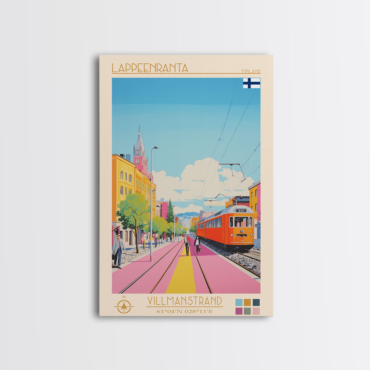 Lappeenranta Finland Travel Poster Framed Canvas Print, Midcentury Modern Art, Pop Art Wall Decor, Home Decor, Vacation Gift, Bedroom Art