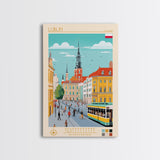 Lublin Poland Travel Poster Framed Canvas Print, Wall Decor, Midcentury Modern Art, Pop Art, Scenic Art for Bedroom and Living Room