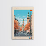 Munich Germany Travel Poster Framed Canvas Print, Midcentury Modern Art, Pop Art Wall Decor, Scenic Wall Art, Living Room Decoration, Office Gift