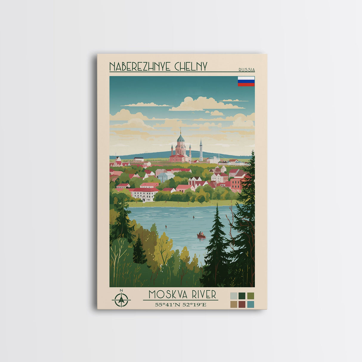Naberezhnye Chelny Russia Travel Poster Framed Canvas Print, Midcentury Modern Art, Pop Art Wall Decor, Scenic Wall Art, Living Room Decoration, Office Art