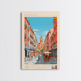 Pamplona Spain Travel Poster Framed Canvas Print, Midcentury Modern Art, Pop Art Wall Decor, Home Decor, Vacation Gift, Office Art