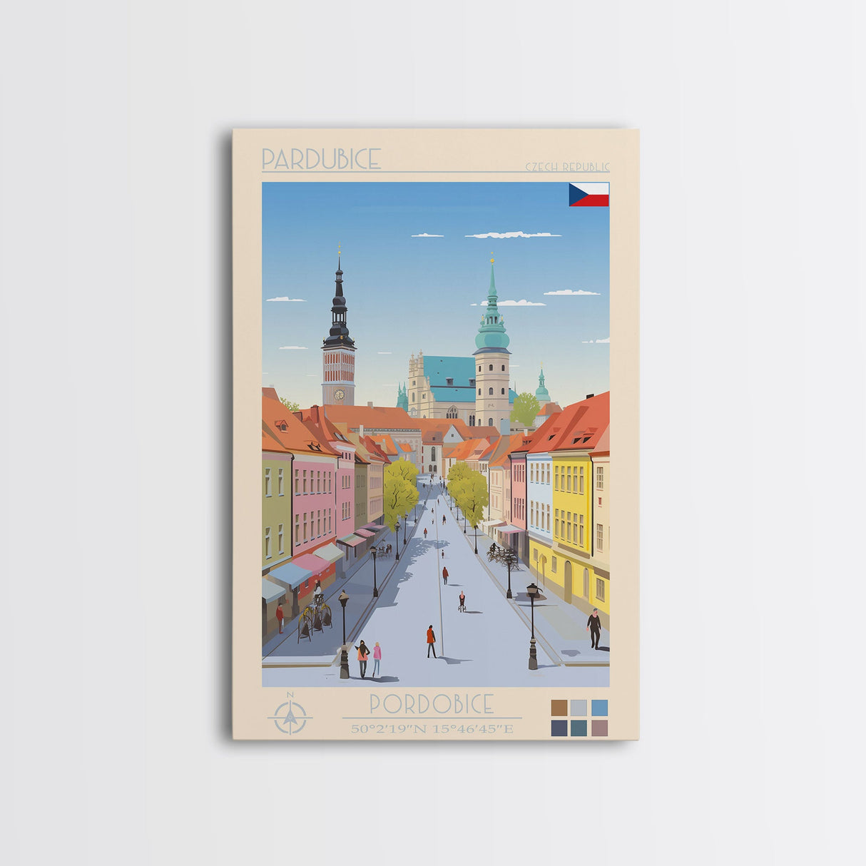 Pardubice Czech Republic Travel Poster Framed Canvas Print, Midcentury Modern Art, Pop Art Wall Decor, Home Decor, Vacation Gift, Bedroom Art