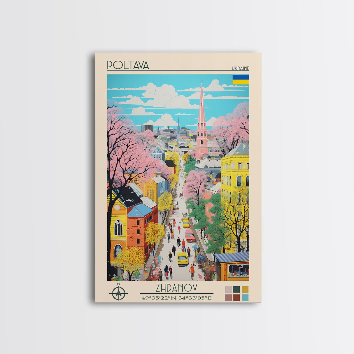 Poltava Ukraine Travel Poster Framed Canvas Print, Midcentury Modern Art, Pop Art Wall Decor, Scenic Living Room Art, Bedroom Gift
