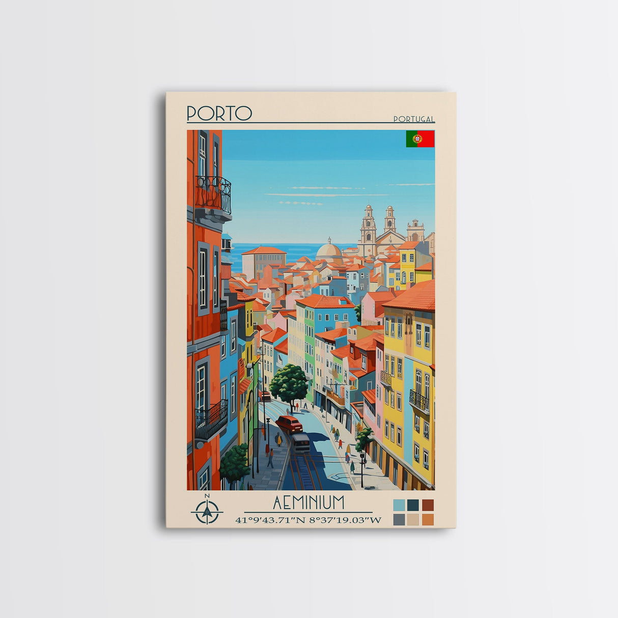 Porto Portugal Travel Poster Framed Canvas Print, Midcentury Modern Art, Pop Art Wall Decor, Scenic Wall Art, Living Room Decoration, Office Gift