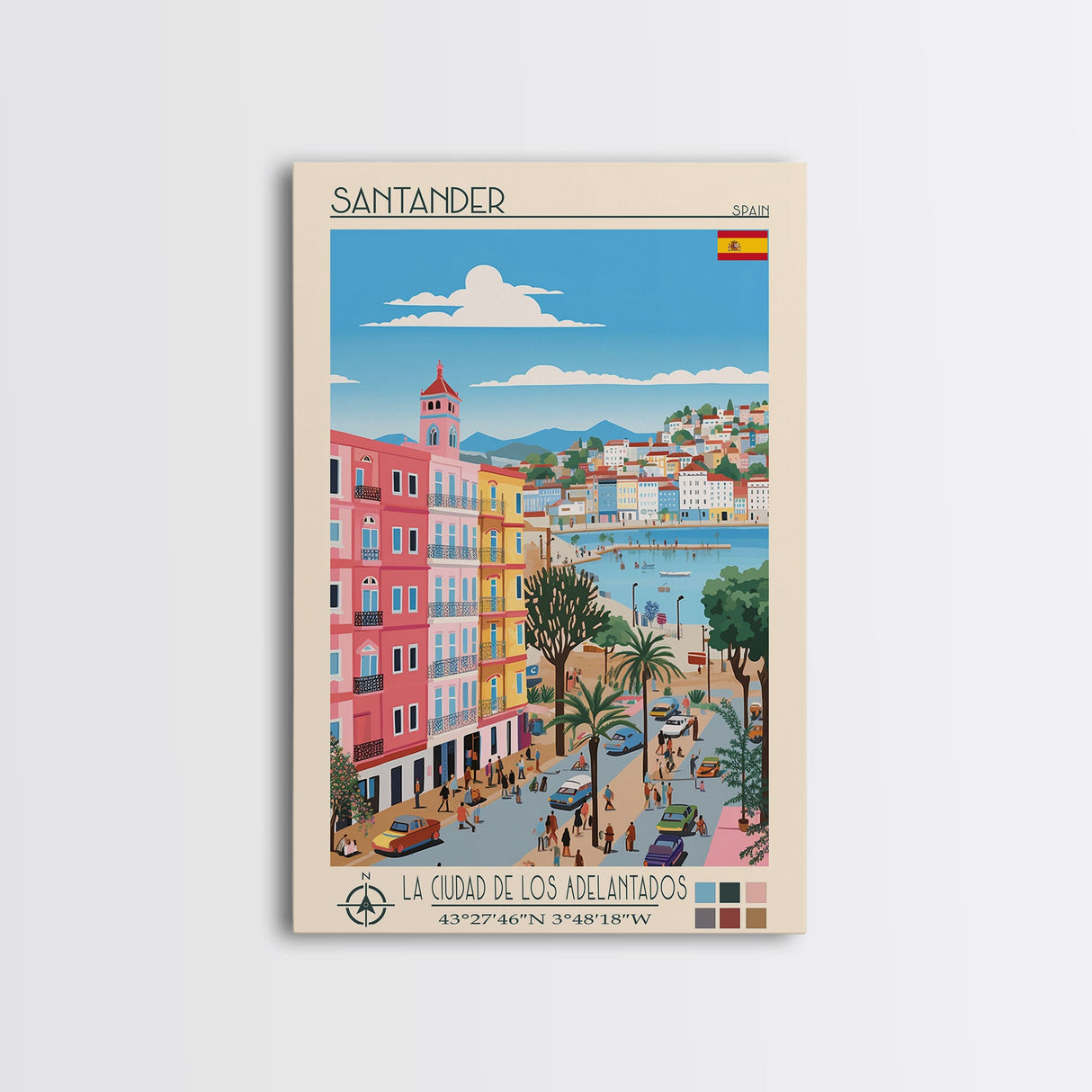 Santander Spain Travel Poster Framed Canvas Print, Midcentury Modern Art, Pop Art Wall Decor, Scenic Wall Art, Vacation Gift