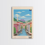 Sarajevo Bosnia and Herzegovina Travel Poster Framed Canvas Print, Midcentury Modern Art, Pop Art Wall Decor, Home Decor, Office Decoration
