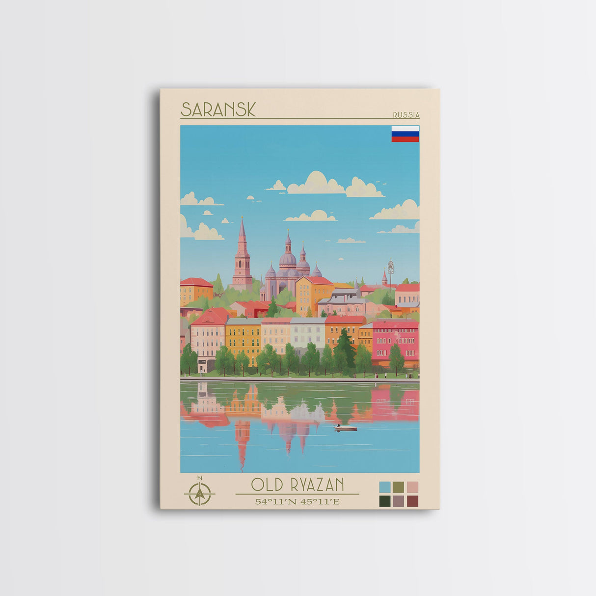 Saransk Russia Travel Poster Framed Canvas Print, Midcentury Modern Art, Pop Art Wall Decor, Living Room Art, Bedroom Decoration