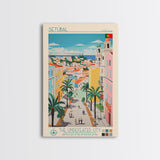 Setúbal Portugal Travel Poster Framed Canvas Print, Midcentury Modern Art, Pop Art Wall Decor, Scenic Wall Art, Office Decoration