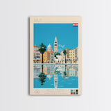 Split Croatia Travel Poster Framed Canvas Print, Midcentury Modern Art, Pop Art Wall Decor, Home Decor, Bedroom Art